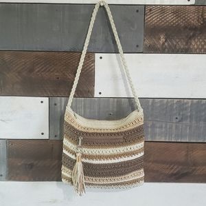 THE Sak Striped Brown Tan Cream Hobo Shoulder Bag Purse